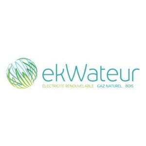 logo ekWateur fournisseur électricité, logo de couleur vert d'eau bleu et vert.